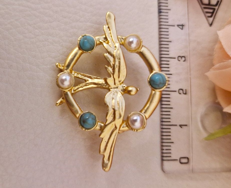 Broche Vintage Agatha Style Art Déco Années 80 - Avec Pierre Lapis-lazuli - Occasion