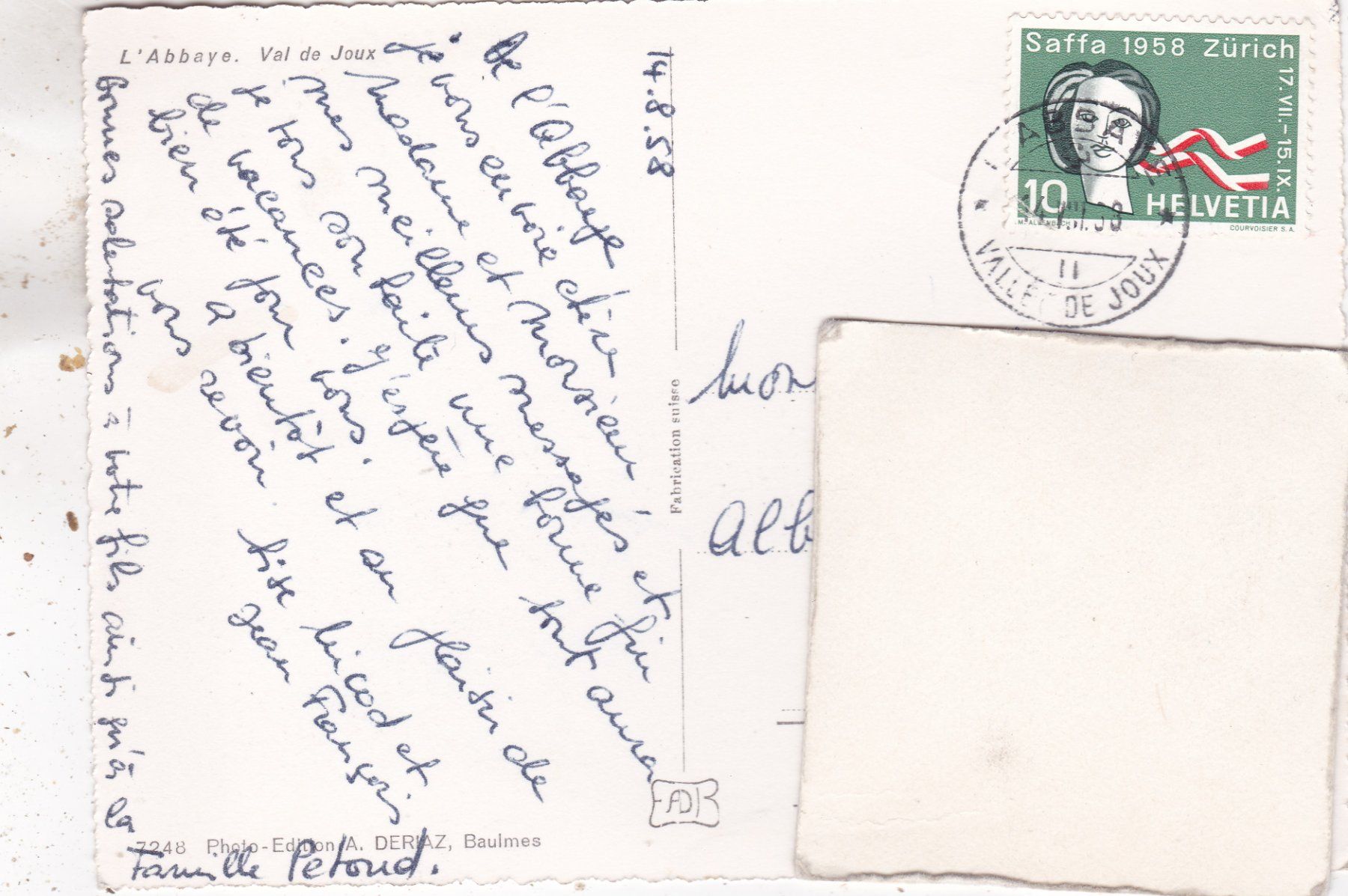 Cartoline postali: L' Abbaye Val de Joux 1958 – Usato da Herisau venduto da Lisegrat2008 1