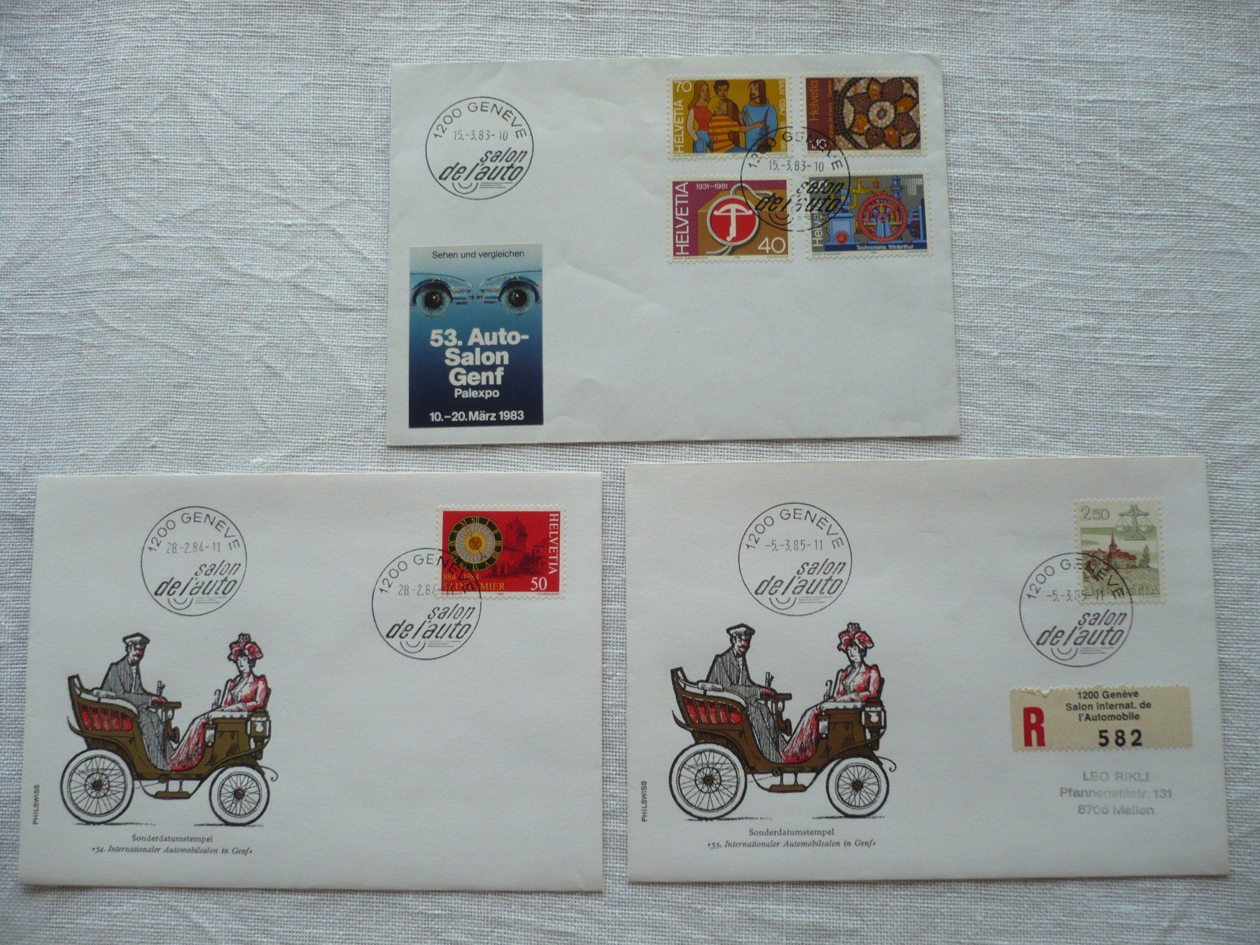 Tous les timbres: 1983 - 85 3 Belege Autosalon – D'occasion à Zürich par saltandpepper008