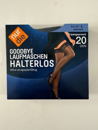 NUR DIE, Halterlose Strümpfe, Grösse L, Farbe Schwarz