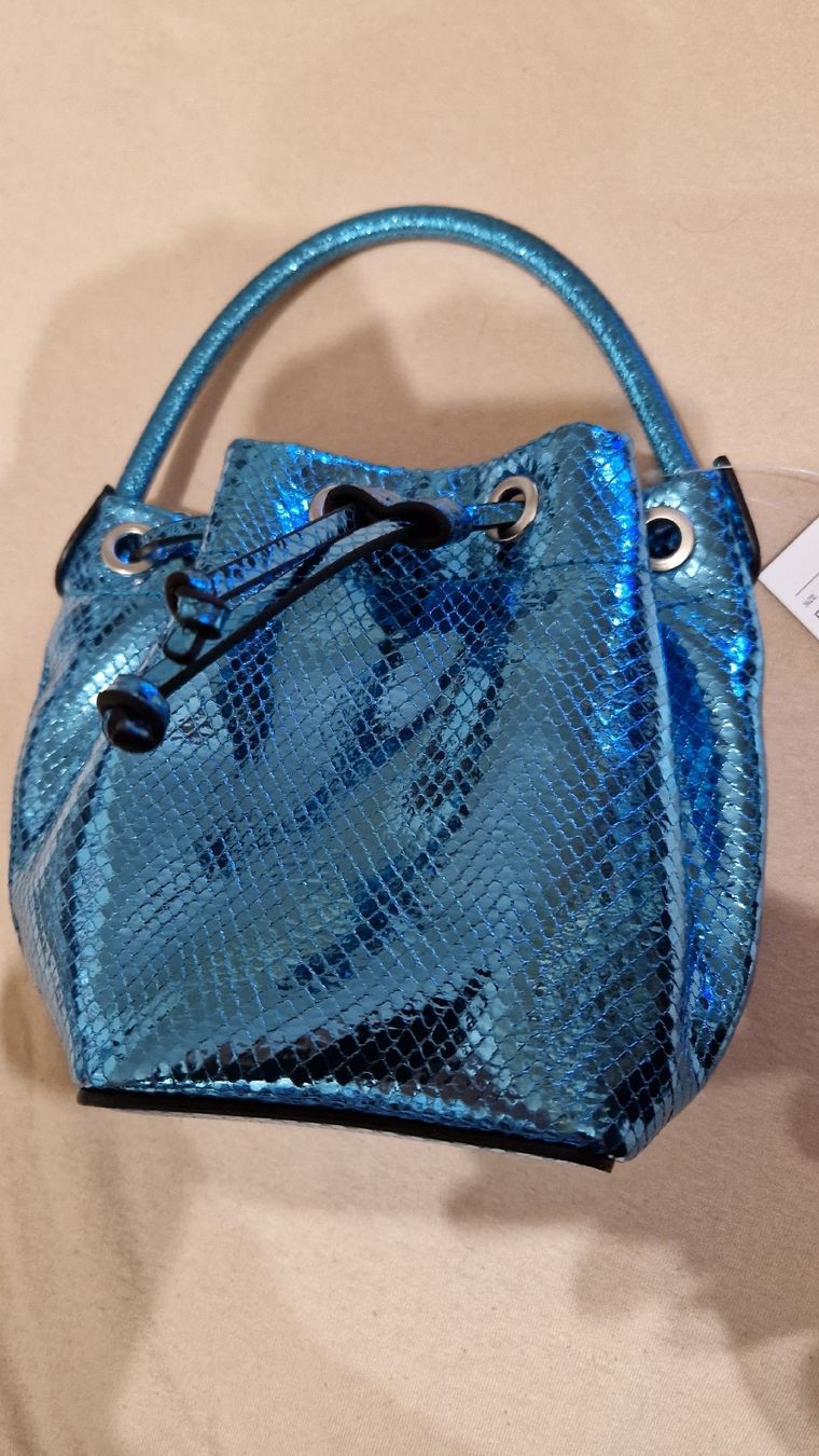 H&M Borse da donna: Kleines türkises Glitzer-Buckettäschli – Nuovo e nell'imballaggio originale da Oberengstringen venduto da Sheera7