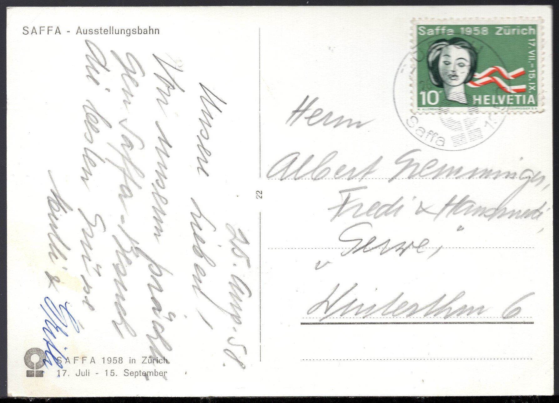 Cartoline postali: SAFFA  -  Ausstellungsbahn  1958 – Usato da Aarau venduto da kufi44 2