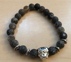 Elastisches Armband aus Lavastein mit Tiger-Kopf, neu