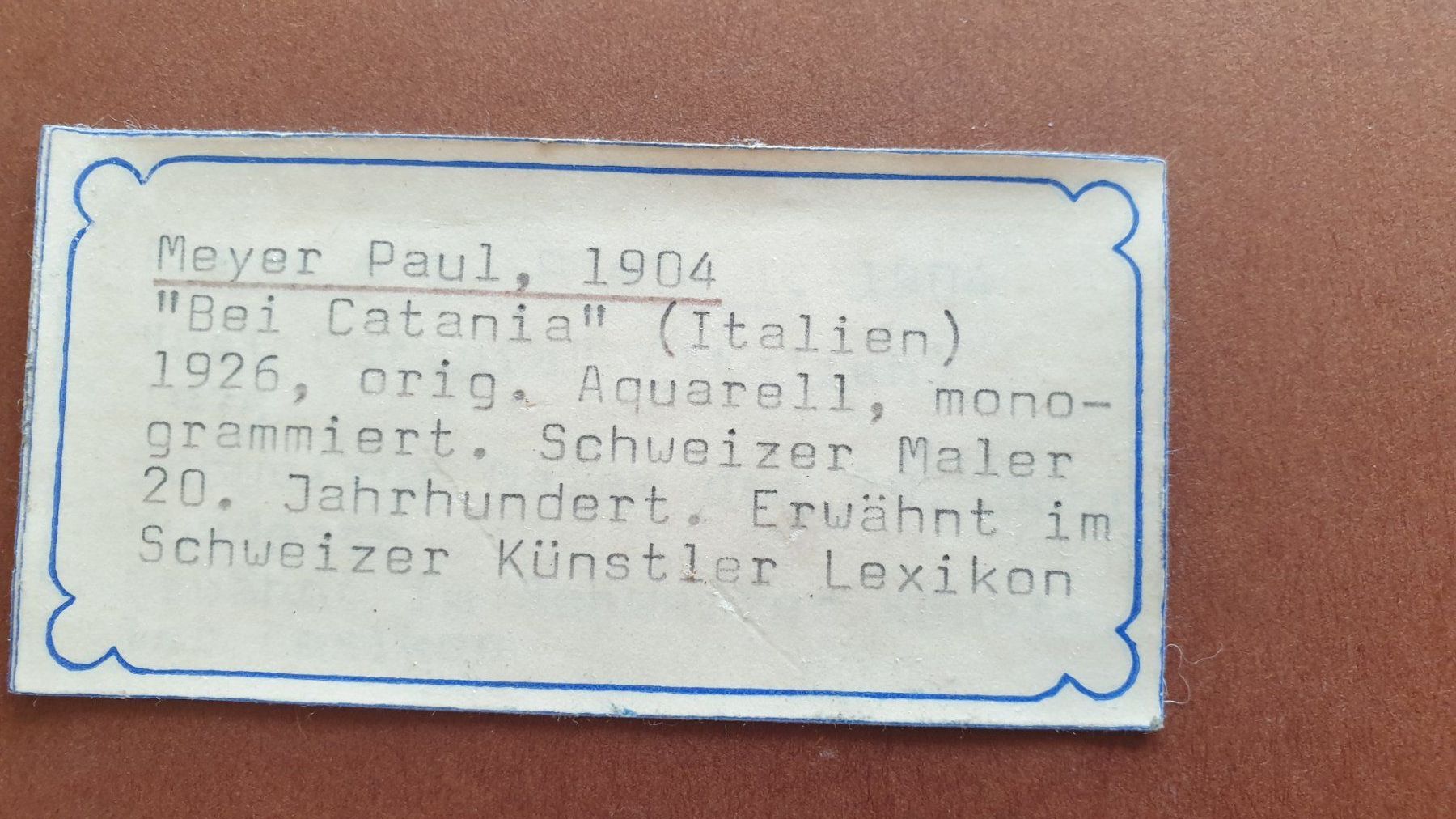Dipinti: Paul Meyer. Bei Catania 1926. – Usato da Goldach venduto da armando_r 2