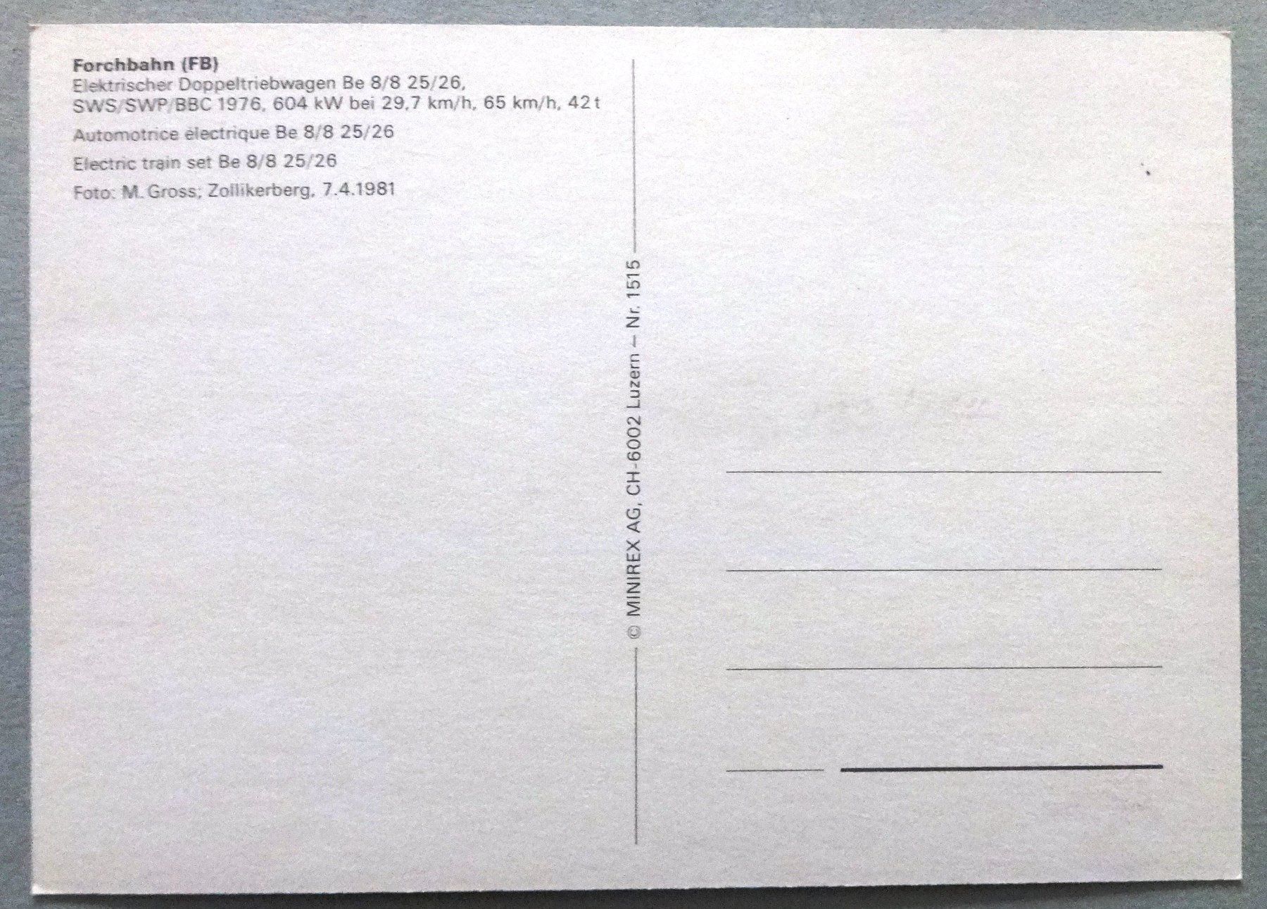 Cartoline postali: Forchbahn (FB) – Usato da Fétigny venduto da Billy2miny 1