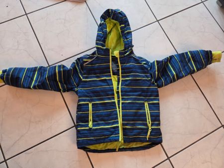 Kinder Skijacke blau gestreift 110/116