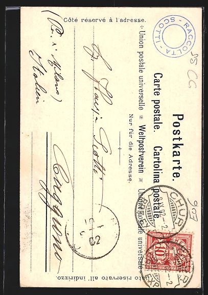 Cartoline postali: AK Chur, Blick zur Kathedrale, 1902 – Usato da Berlin venduto da bartko-reher 1