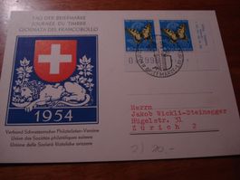 Karte Tag der Briefmarke 1954, Luzern, gelaufen