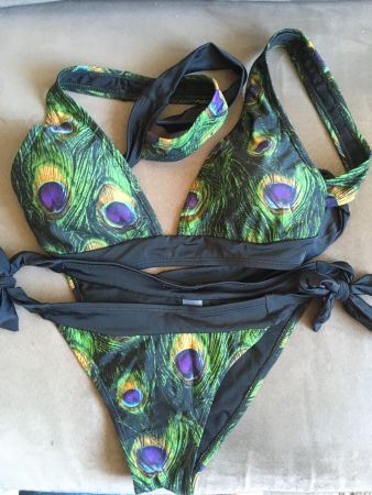 Bikini maillot de bain imprimé plumes de paon L