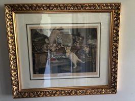 Bild mit Katzenmotiv und verziertem Goldrahmen guter Zustand