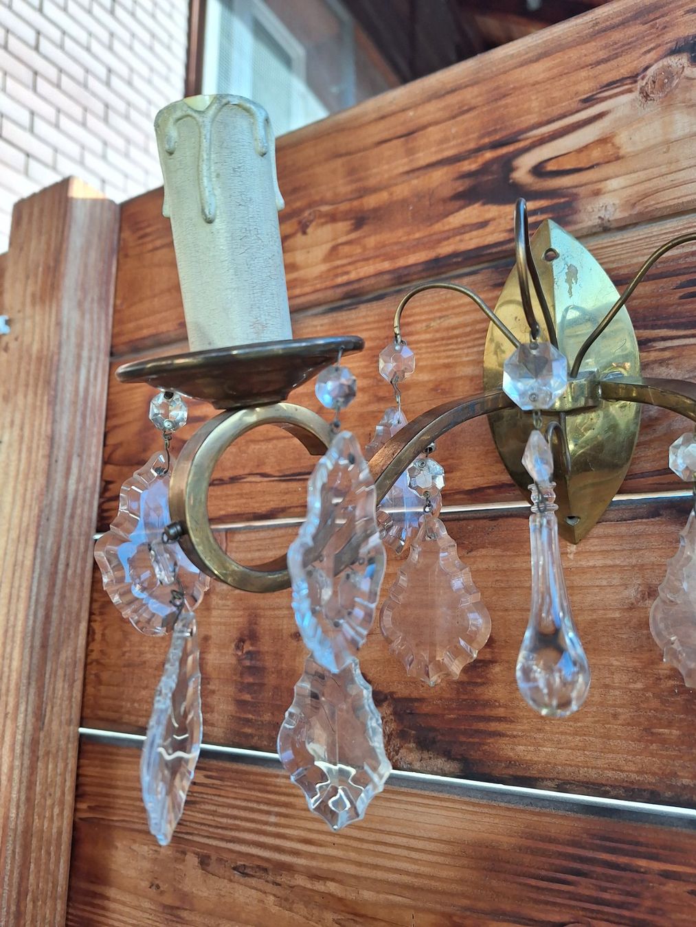 Lampade: 1 PAAR ANTIKE WANDAPPLIKEN MESSING - GLAS – Usato da Huttwil venduto da Kunterbuntli 1
