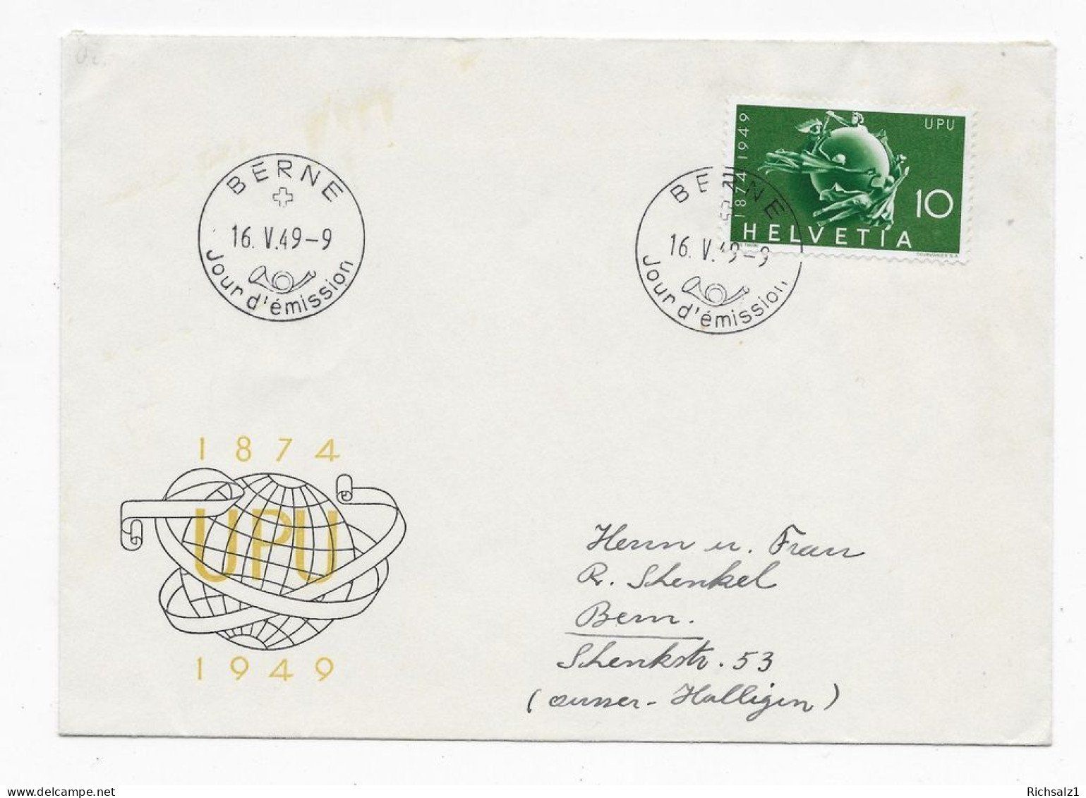Alle Briefmarken: FDC 1949 französisch – Gebraucht aus Hefenhofen von Richsalz