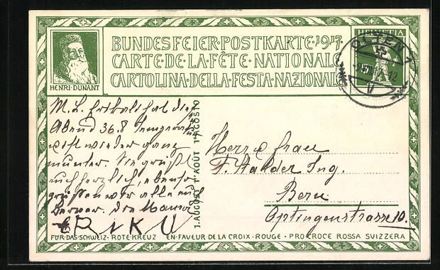 Cartoline postali: Schweizer Bundesfeier 1917, Mann und Fra – Usato da Berlin venduto da bartko-reher 1