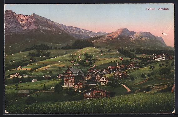 Cartoline postali: AK Amden, Teilansicht mit Bergen – Usato da Berlin venduto da bartko-reher
