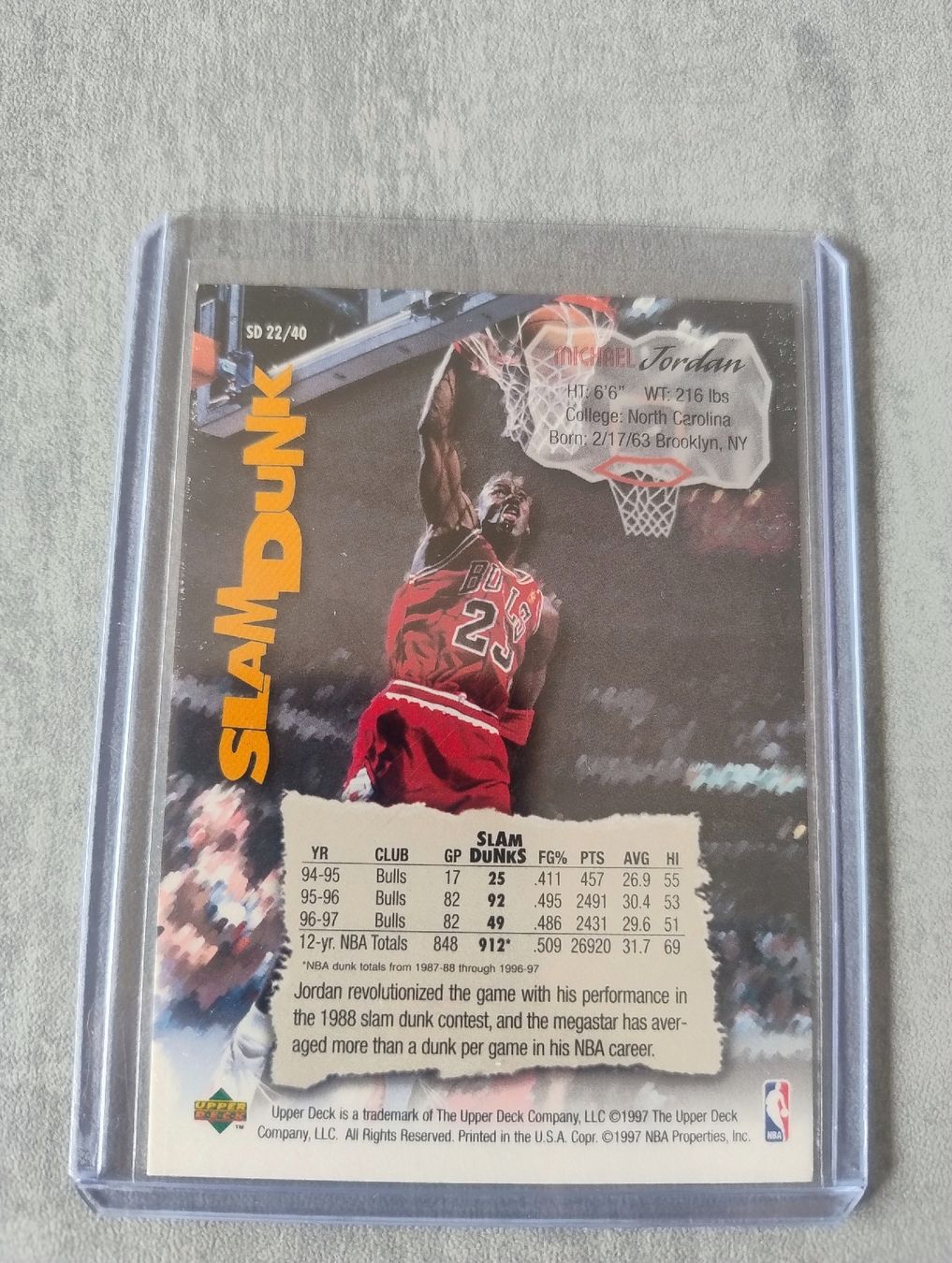 Nba Cartes à collectionner: NBA 1997 UPPER DECK SLAM DUNK 22 MICHAEL JORDAN – Neuf (Voir description) à Martigny par jul_7s5x 1