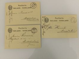 1884 - 86,  3 Ganzsachen von 5Rp. nach Madulein
