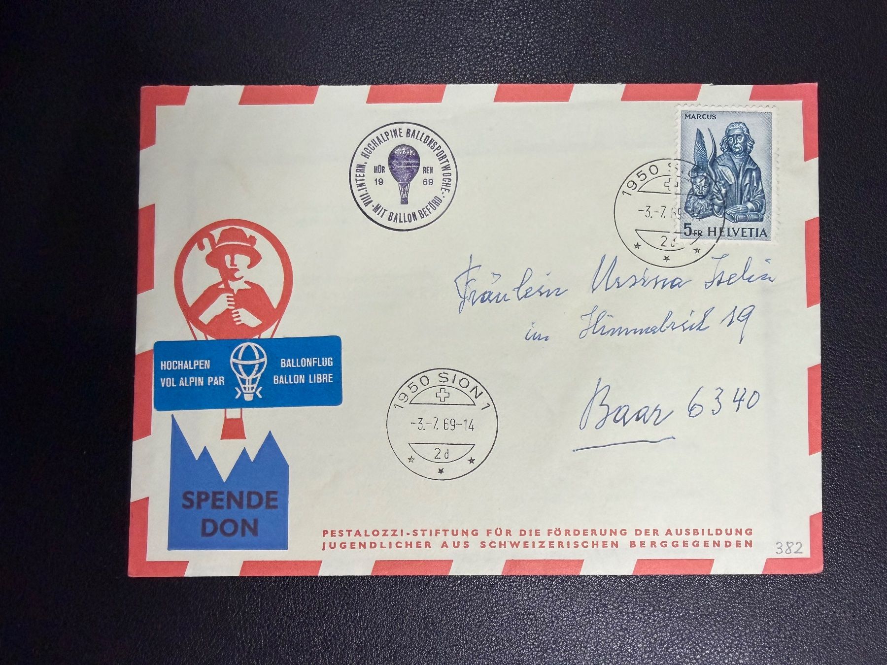 Tutti i francobolli: Hochalpen Ballonflugbrief 1969 – Usato da oberrüti venduto da jeanmei