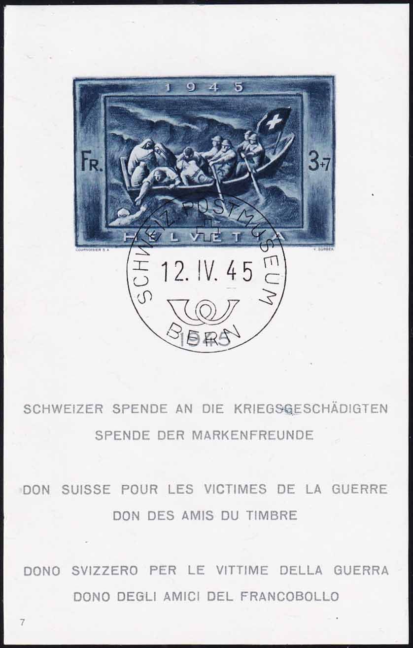 Alle Briefmarken: 1945, Spendeblock Nr. W21, SCHWEIZ. POSTMUSEUM 12.lV.45. – Gebraucht aus Aesch BL von toffifee09