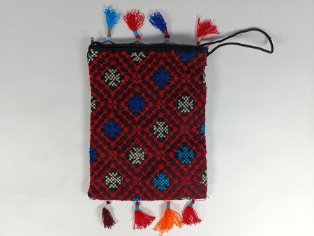 Sac à bandoulière rouge avec pompons 23 x 17 cm