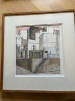 Aquarell Bild Hausfassaden Andrea His 1974 gerahmt