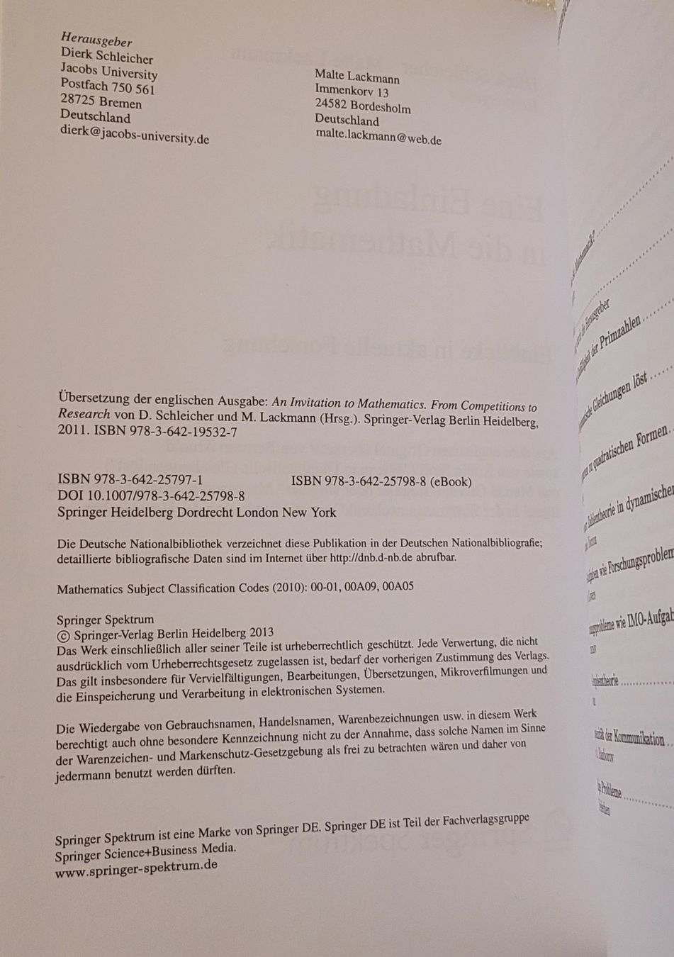 Livres: Eine Einladung in die Mathematik – Neuf avec emballage d'origine à Zürich par Avd 3