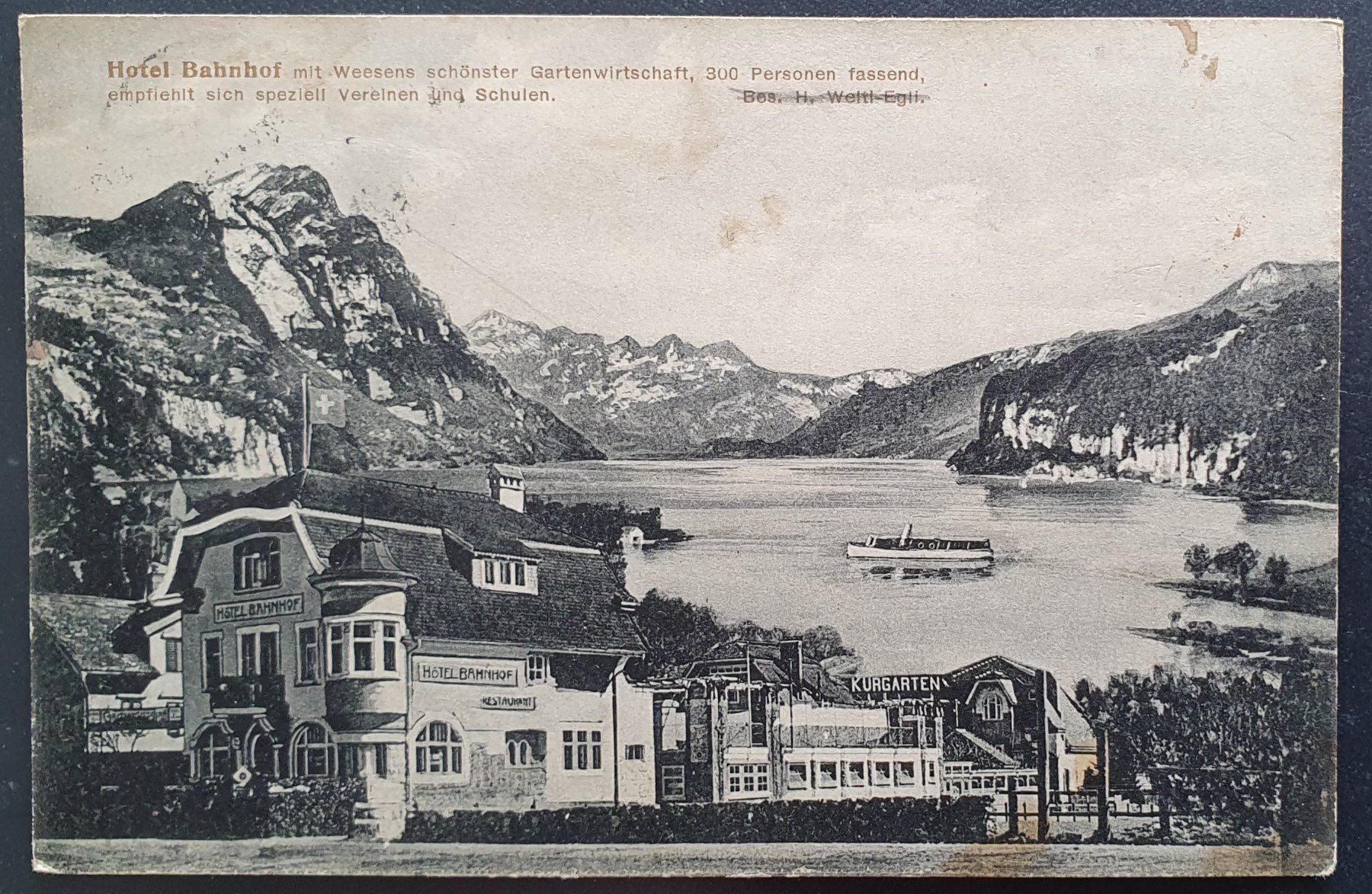 Ansichtskarten: Weesen 1924 - Hotel Bahnhof – Gebraucht aus Kreuzlingen von Rschweiz1