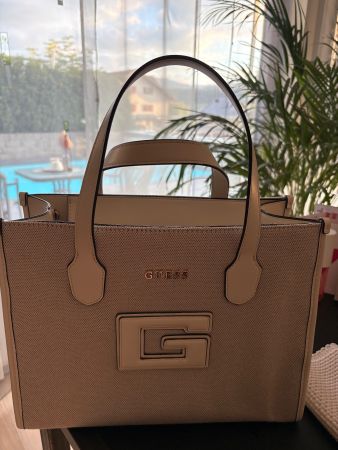 Guess Handtasche beige Canvas Leder guter Zustand