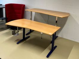 Bürotisch Buche L-Form höhenverstellbar
