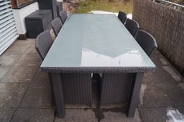 Gartentisch aus Rattan mit 6 Stühlen und Polster 100 X 220cm