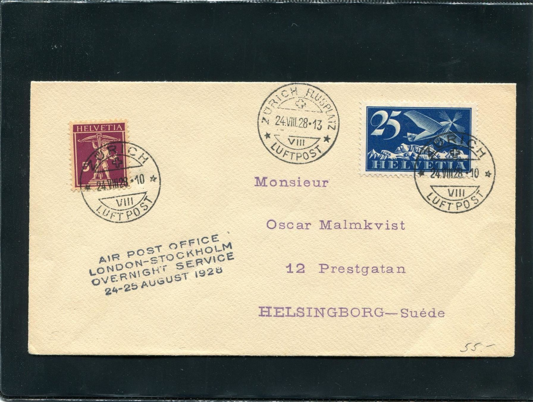 Tous les timbres: 1928 Flugbrief Zürich-Helsingborg – D'occasion à Winterthur par Kyoung