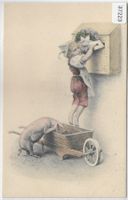 Schubkarre - Schein mit Knabe - Briefkasten - Litho