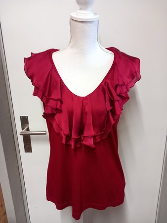 Elegantes Ralph Lauren Top Gr. XL, Viskose, Rot, Rüschen