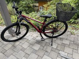 Mountainbike Damen rot mit Gepäckträger und Korb
