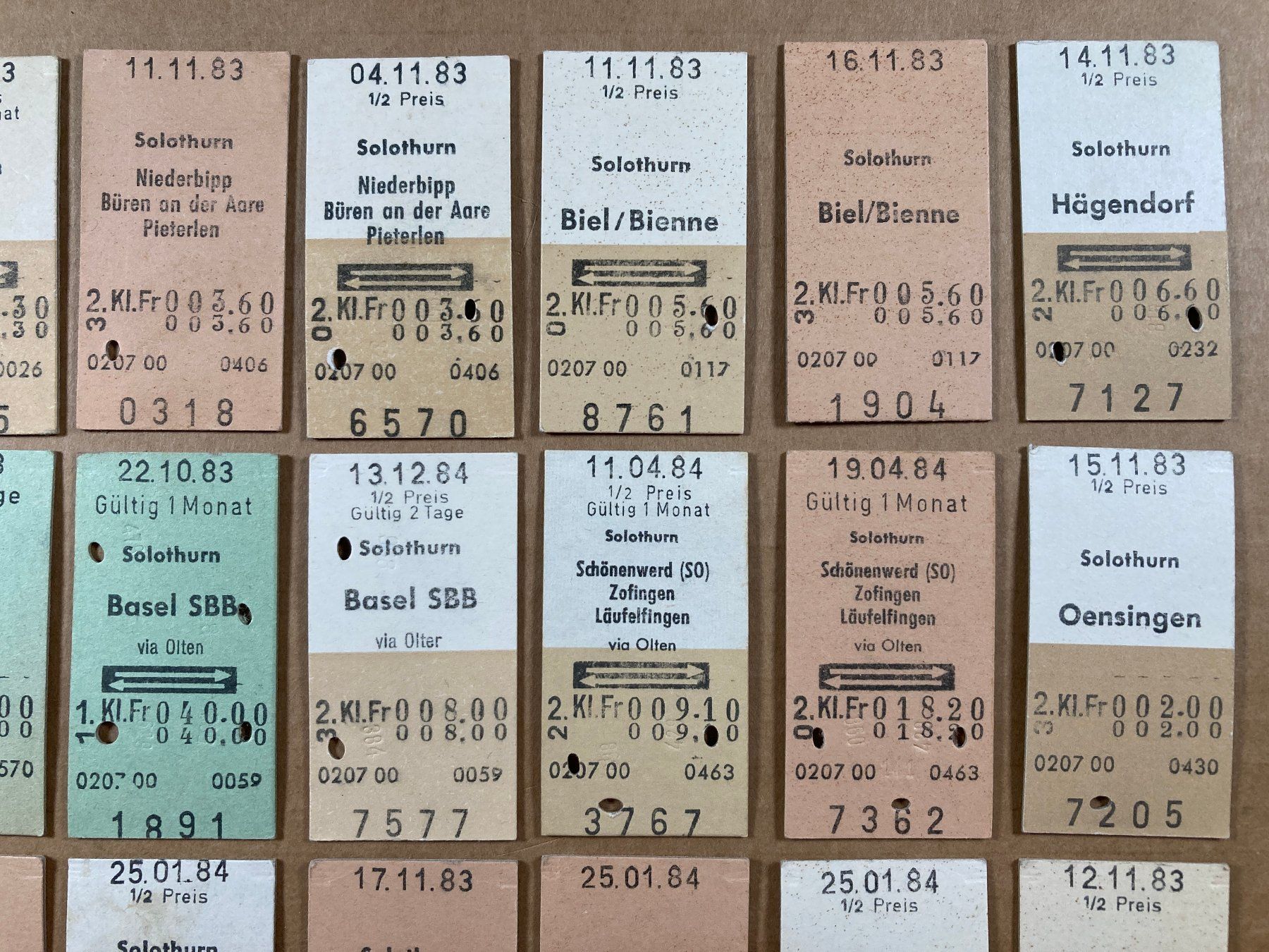 Tickets: Solothurn, 37 Edmondsonsche Bahn Billette, 1983, 1984, SBB – Gebraucht aus Lenzburg von fh1 2