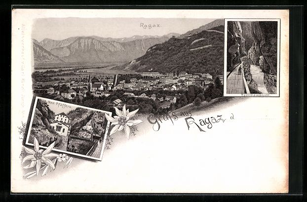 Cartoline postali: Litho Ragaz, Bad Pfäffers, Taminaschluc – Usato da Berlin venduto da bartko-reher