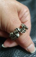 Neu: Doppelreihiger Skull Schädelring / Gr. 66 / 925 Silber