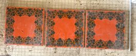 3 Wandkacheln orange mit Muster - Vintage 1970-er Jahre