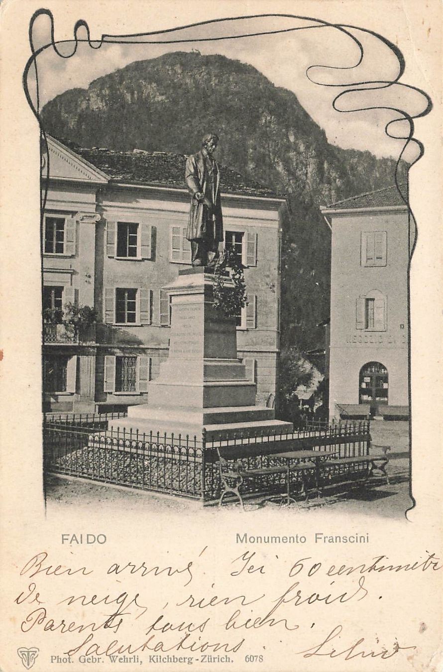 Cartoline postali: Faido Leventina monumento franscini – Usato da Biasca venduto da Blenio71