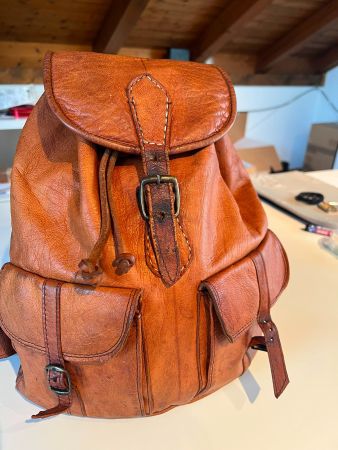 Leder-Rucksack Vintage – Cognac – Handarbeit aus Marokko