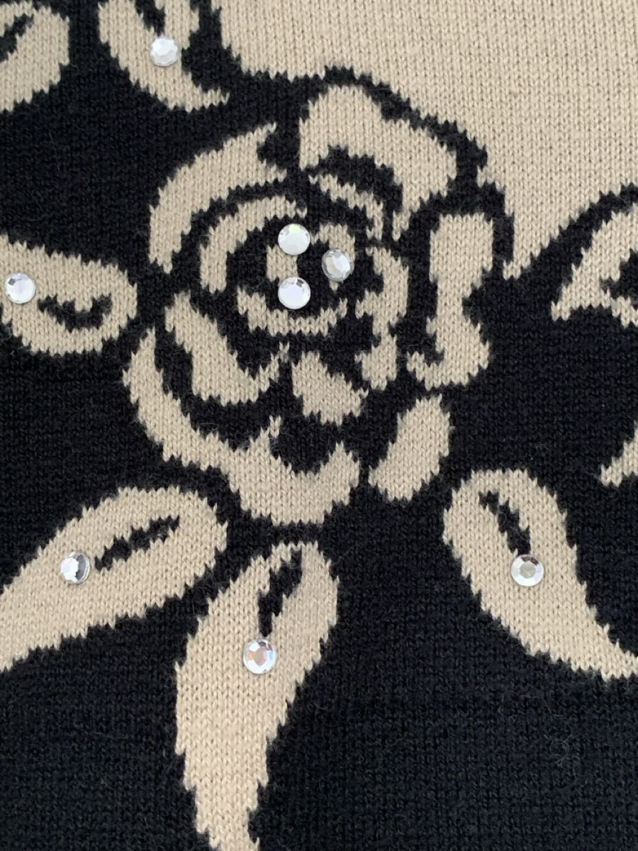 Maglioni & Felpe: Pullover Schwarz Beige mit Strass Gr L mit Blumenmuster – Usato da Nussbaumen AG venduto da brigitebardot 2