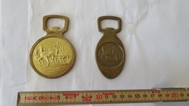 Flaschenöffner alt Haldengut Bier, 1 x rund 1 x oval