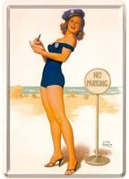 Pin Up No Parking, Blechpostkarte