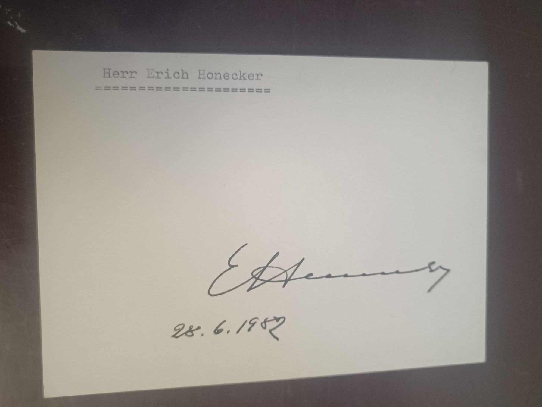 Autografi: Erich Honecker  - handsignierte Karteikarte – Usato da Menziken venduto da Artographs