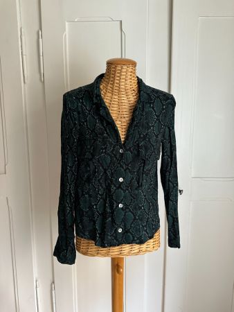 ZARA - Reptil Bluse petrol-schwarz S
