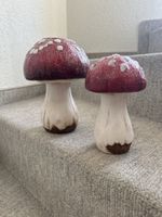 🍄 Frühlingspilze : 2x rote Glückspilze, Keramik, Vintage!