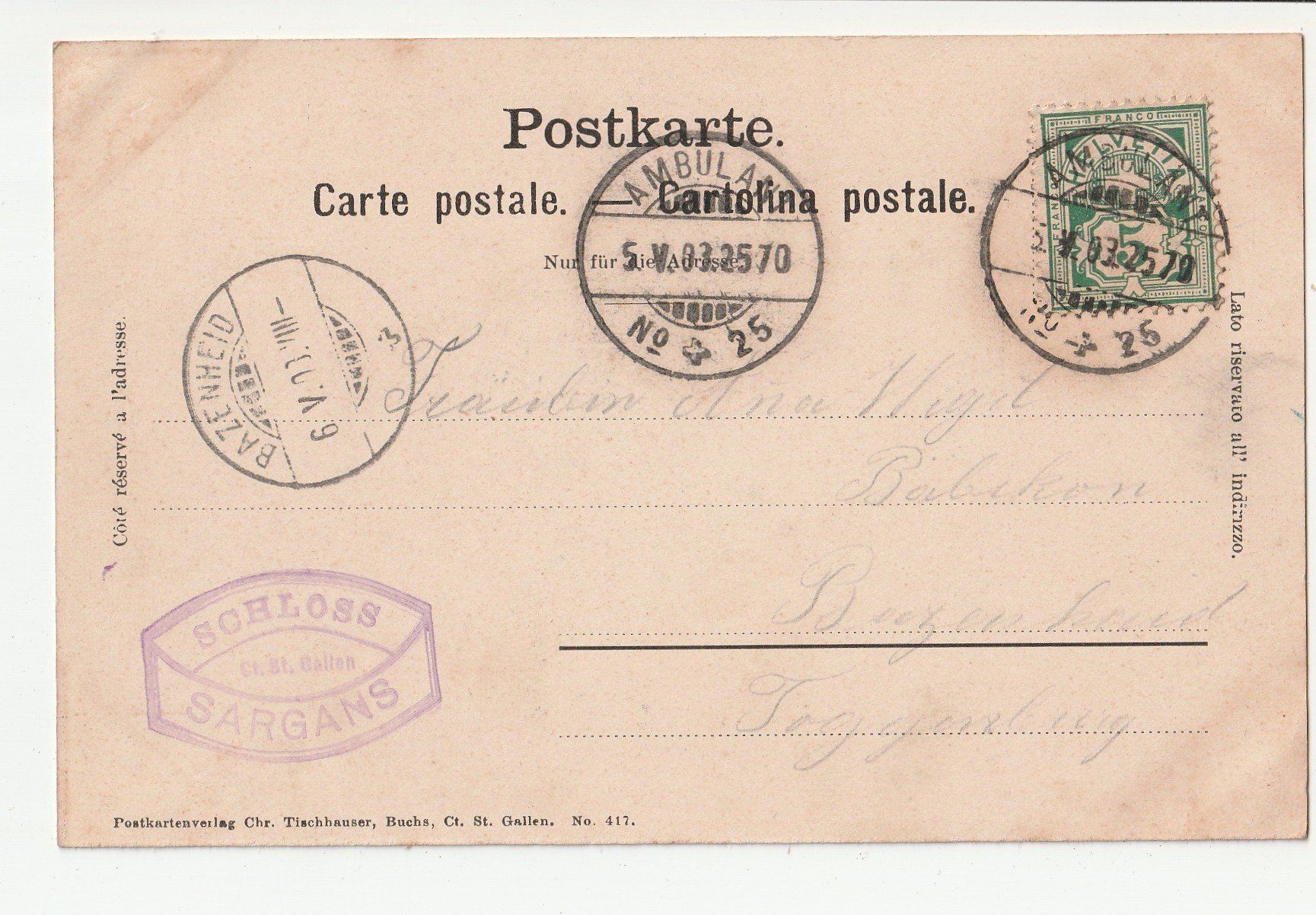 Cartoline postali: Sargans um 1900 – Usato da Rheineck venduto da rhynegg 1
