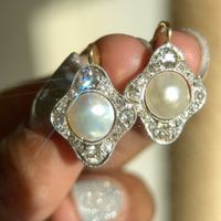 Rar Antik Belle Époque Perle Diamant Set Ohrringe & Ring