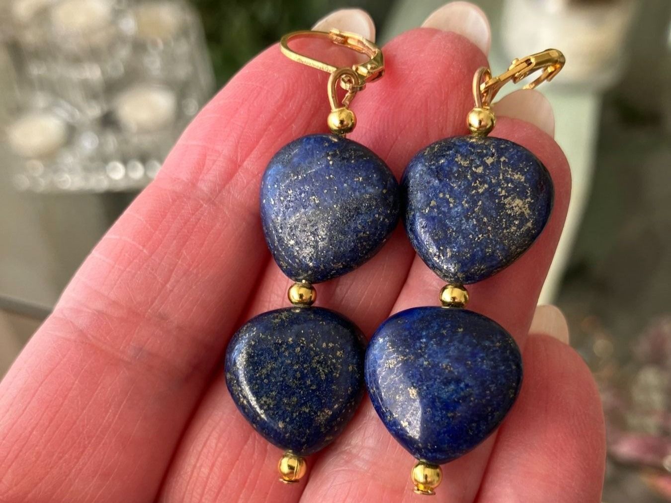 Ohrringe & -stecker: Herz Lapislazuli Ohrringe Edelstein Boucles Lapis-lazuli – Neu (gemäss Beschreibung) aus Prilly von ilyria73 2