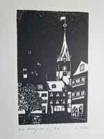 B.KOLLER HOLZSCHNITT SIGNIERT ZUR KIRCHGASSE IN WIL SG