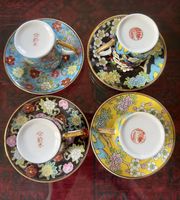 4 Espressi Sets, Porzellan, florale oder Vogelmotive